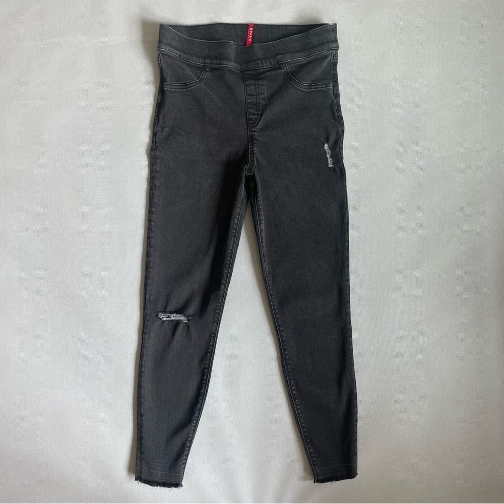 Spanx Black Distressed Pull on Ankle Jeggings Jeans Size Large
